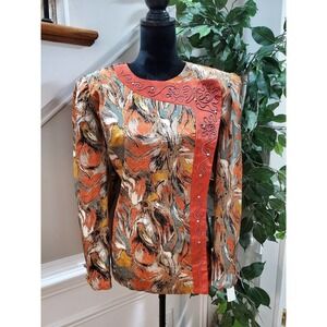 VTG Rare Jo Hanna York by Joan Davis Polyester Round Neck Long Sleeve Blouse 16